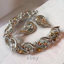 Trifari Alfred Philippe Silver Faux Pearl Crystal Bracelet Earrings Set Vintage