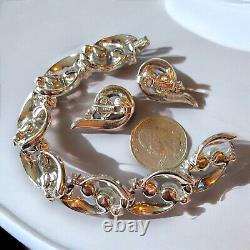 Trifari Alfred Philippe Silver Faux Pearl Crystal Bracelet Earrings Set Vintage
