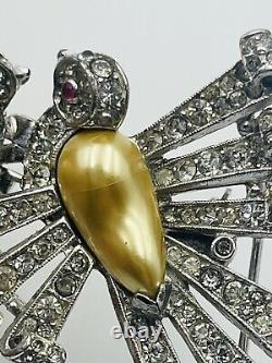 Trifari Alfred Philippe Silver Tone Pearl Belly Duette Swallow Birds Pin