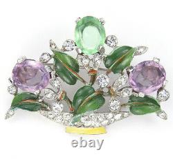 Trifari'Alfred Philippe' Small Pave Enamel and Pastel Stones Flower Basket Pin