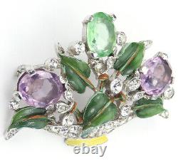Trifari'Alfred Philippe' Small Pave Enamel and Pastel Stones Flower Basket Pin