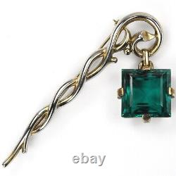 Trifari Alfred Philippe Square Cut Emerald Pendant from Gold Branch Lantern Pin