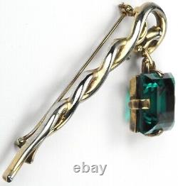 Trifari Alfred Philippe Square Cut Emerald Pendant from Gold Branch Lantern Pin