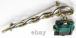 Trifari Alfred Philippe Square Cut Emerald Pendant from Gold Branch Lantern Pin