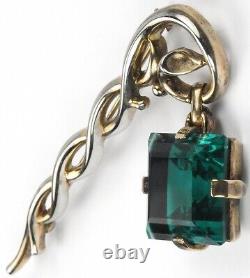 Trifari Alfred Philippe Square Cut Emerald Pendant from Gold Branch Lantern Pin