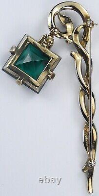 Trifari Alfred Philippe Square Cut Emerald Pendant from Gold Branch Lantern Pin