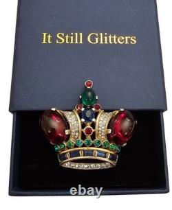 Trifari Alfred Philippe Sterling Crown Brooch Chunky Oval Cabochon Signed, J340