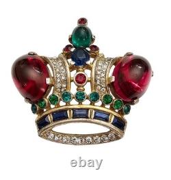 Trifari Alfred Philippe Sterling Crown Brooch Chunky Oval Cabochon Signed, J340