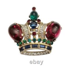 Trifari Alfred Philippe Sterling Crown Brooch Chunky Oval Cabochon Signed, J340