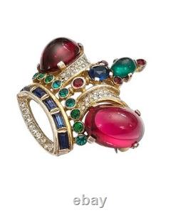 Trifari Alfred Philippe Sterling Crown Brooch Chunky Oval Cabochon Signed, J340