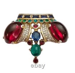 Trifari Alfred Philippe Sterling Crown Brooch Chunky Oval Cabochon Signed, J340