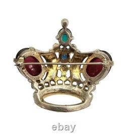 Trifari Alfred Philippe Sterling Crown Brooch Chunky Oval Cabochon Signed, J340