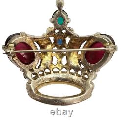 Trifari Alfred Philippe Sterling Crown Brooch Chunky Oval Cabochon Signed, J340