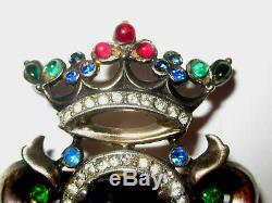 Trifari Alfred Philippe Sterling Heraldic Crown & Crest Pin Brooch Vtg Signed