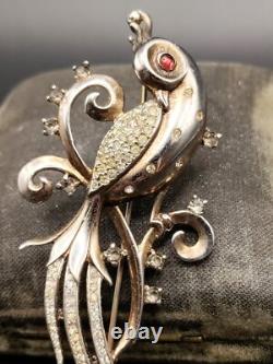 Trifari Alfred Philippe Sterling Rhinestone Bird of Paradise Pin Brooch