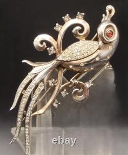 Trifari Alfred Philippe Sterling Rhinestone Bird of Paradise Pin Brooch