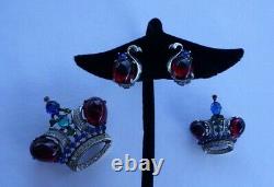 Trifari Alfred Philippe Sterling Silver Crown Pin Set & Earrings