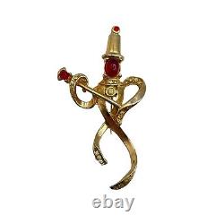 Trifari Alfred Philippe Style Ruby Cabochon Pave Marching Drum Major Brooch Pin