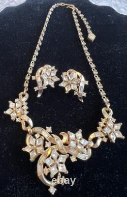 Trifari Alfred Philippe Twinkle 1952 Gold Tone Rhinestone Necklace Earrings Set