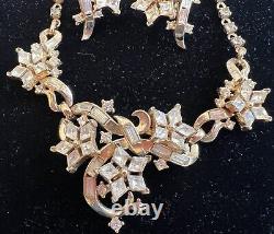 Trifari Alfred Philippe Twinkle 1952 Gold Tone Rhinestone Necklace Earrings Set