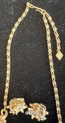 Trifari Alfred Philippe Twinkle 1952 Gold Tone Rhinestone Necklace Earrings Set