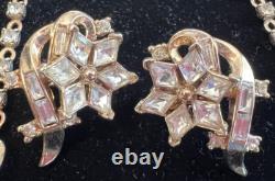 Trifari Alfred Philippe Twinkle 1952 Gold Tone Rhinestone Necklace Earrings Set
