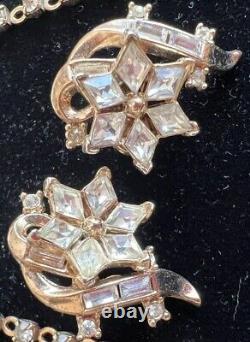 Trifari Alfred Philippe Twinkle 1952 Gold Tone Rhinestone Necklace Earrings Set