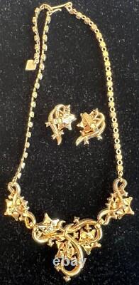 Trifari Alfred Philippe Twinkle 1952 Gold Tone Rhinestone Necklace Earrings Set