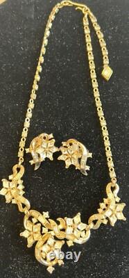 Trifari Alfred Philippe Twinkle 1952 Gold Tone Rhinestone Necklace Earrings Set