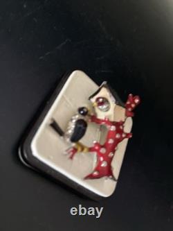 Trifari'Alfred Philippe' Two Lovebirds in a Tree with Birdhouse Bird Pin Clip