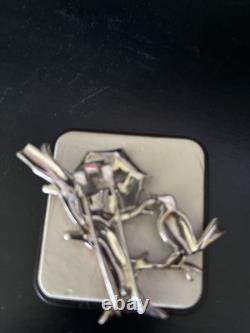 Trifari'Alfred Philippe' Two Lovebirds in a Tree with Birdhouse Bird Pin Clip