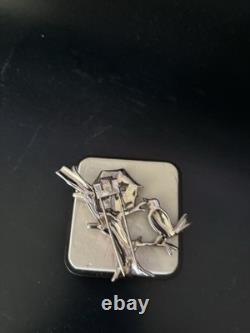 Trifari'Alfred Philippe' Two Lovebirds in a Tree with Birdhouse Bird Pin Clip