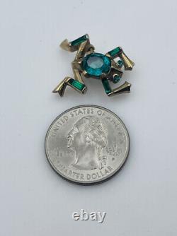 Trifari Alfred Philippe Vintage Gold Plated Rhinestone Green Belly Mini Frog Pin