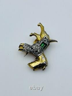 Trifari Alfred Philippe Vintage Gold Plated Scottie Dog Rhinestone Small Pin