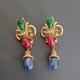 Trifari Alfred Philippe Vintage Jewels of India Red, GreenBlue Gripoix Earrings