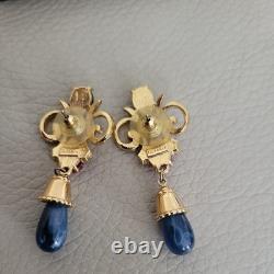 Trifari Alfred Philippe Vintage Jewels of India Red, GreenBlue Gripoix Earrings