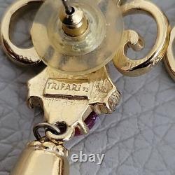 Trifari Alfred Philippe Vintage Jewels of India Red, GreenBlue Gripoix Earrings