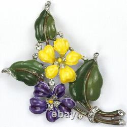 Trifari'Alfred Philippe' Violet and Yellow Pansy Floral Spray Flower Pin Clip