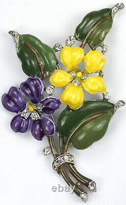 Trifari'Alfred Philippe' Violet and Yellow Pansy Floral Spray Flower Pin Clip