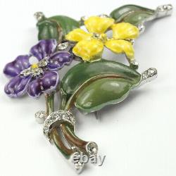 Trifari'Alfred Philippe' Violet and Yellow Pansy Floral Spray Flower Pin Clip
