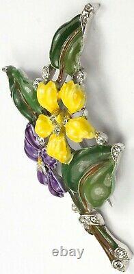 Trifari'Alfred Philippe' Violet and Yellow Pansy Floral Spray Flower Pin Clip