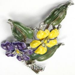 Trifari'Alfred Philippe' Violet and Yellow Pansy Floral Spray Pin Clip