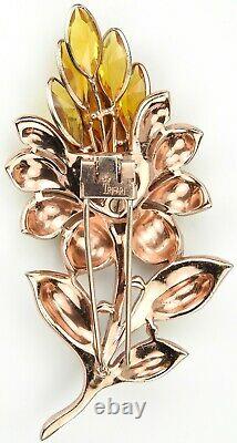 Trifari'Alfred Philippe' Yellow and Rose Gold Pave and Citrines Lotus Flower Pi