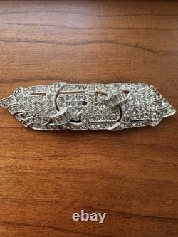 Trifari Alfred Philippe silver tone rhodium plated rhinestone duette brooch