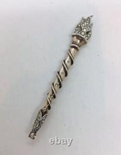 Trifari Antique Alfred Philippe Sterling Silver Rhinestone Flame Torch Pin