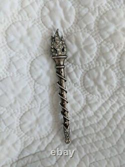 Trifari Antique Alfred Philippe Sterling Silver Rhinestone Flame Torch Pin