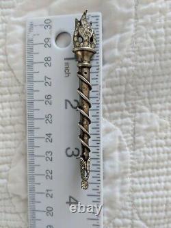 Trifari Antique Alfred Philippe Sterling Silver Rhinestone Flame Torch Pin