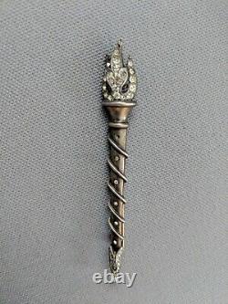 Trifari Antique Alfred Philippe Sterling Silver Rhinestone Flame Torch Pin