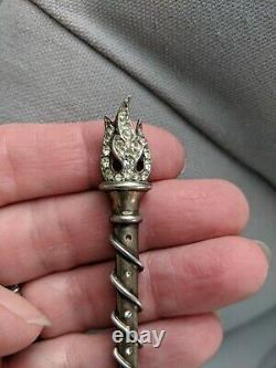 Trifari Antique Alfred Philippe Sterling Silver Rhinestone Flame Torch Pin