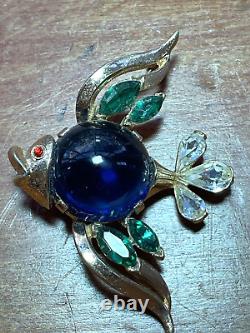 Trifari Blue Fish Brooch, Jelly Belly Des169172 Alfred Philippe 1952